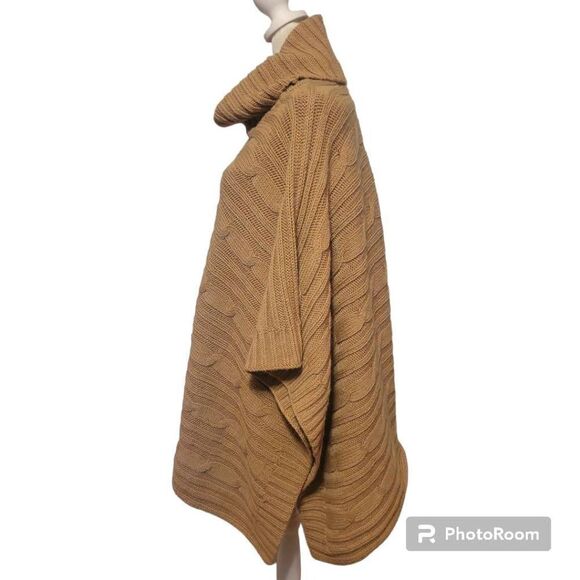 Gap Cable Knit Brown Wool Blend Poncho Sweater Size M/L - Picture 3 of 8